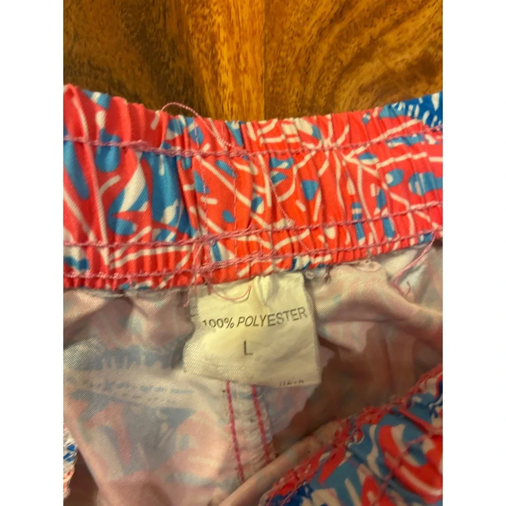 Mens Tropical Marlin Print Swim Trunks Coral Blue Palm Leaf Board‎ Shorts Large
